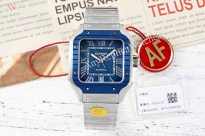  Cartier Santos 9015 Automatic Movement White Steel Strap Blue 39.8*47.5mm Watch